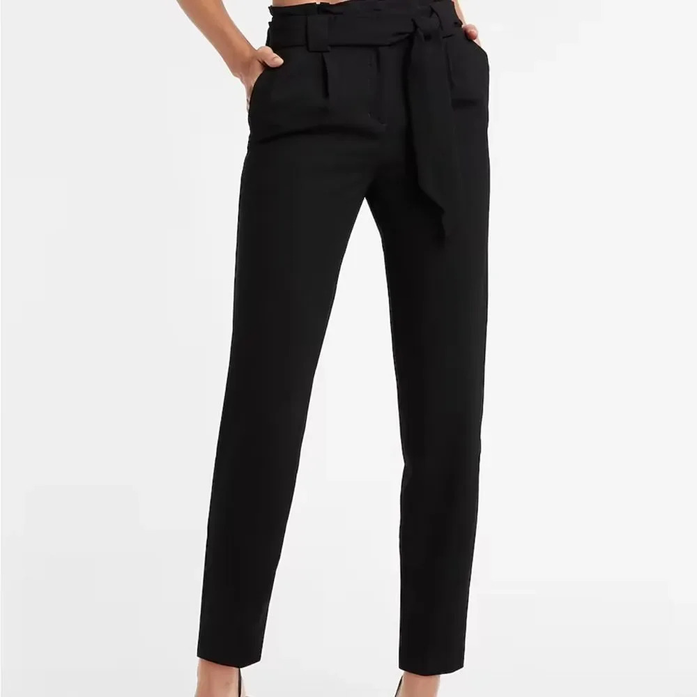 Express Women’s Black Waist Tie High Waisted Paperbag Ankle Pant Sz 6R